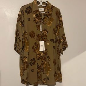 Ami Paris by Alexandre Mattiussi Flower Short Sleeve Oversized Button Up Shirt